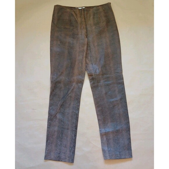 Vintage 90s Valerie Stevens Genuine Brown Leather Snakeskin Pants Size 4 Lined - Picture 1 of 8